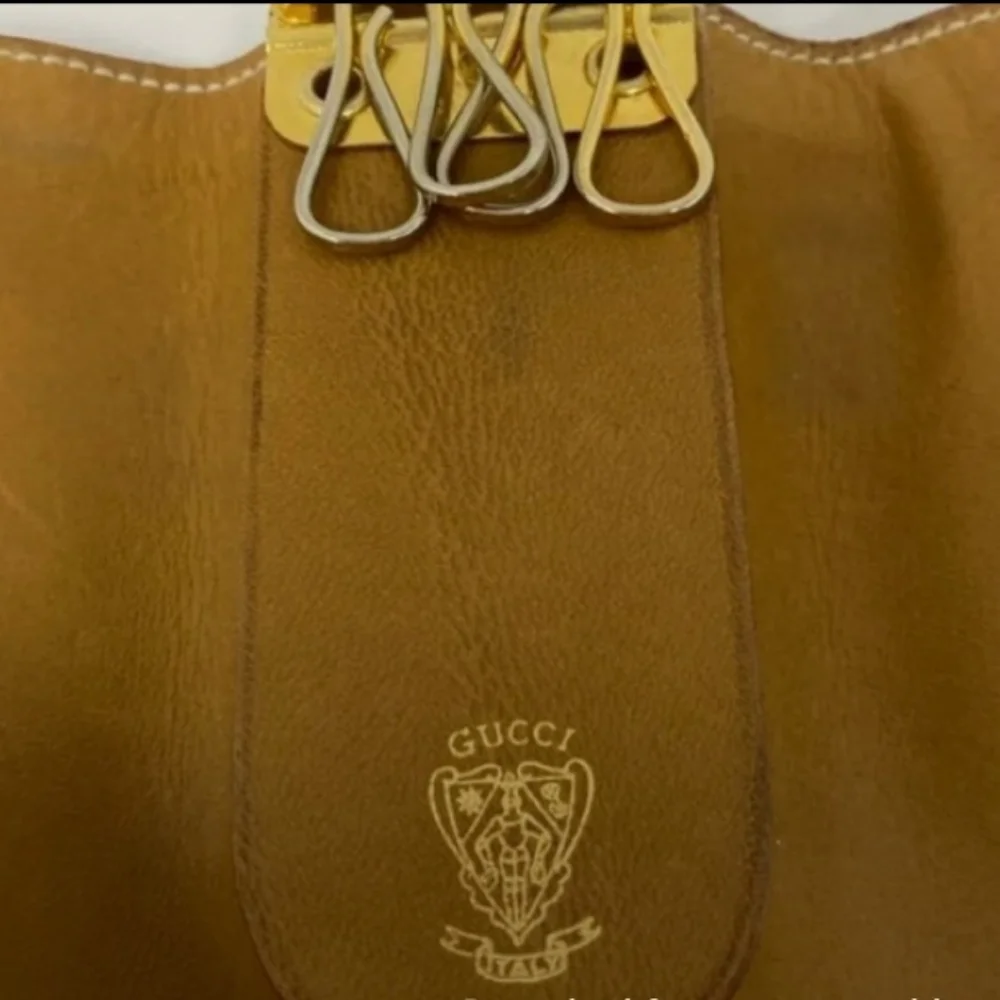 Gucci Beige Monogram Key & Card Holder with Tan Leather Trim